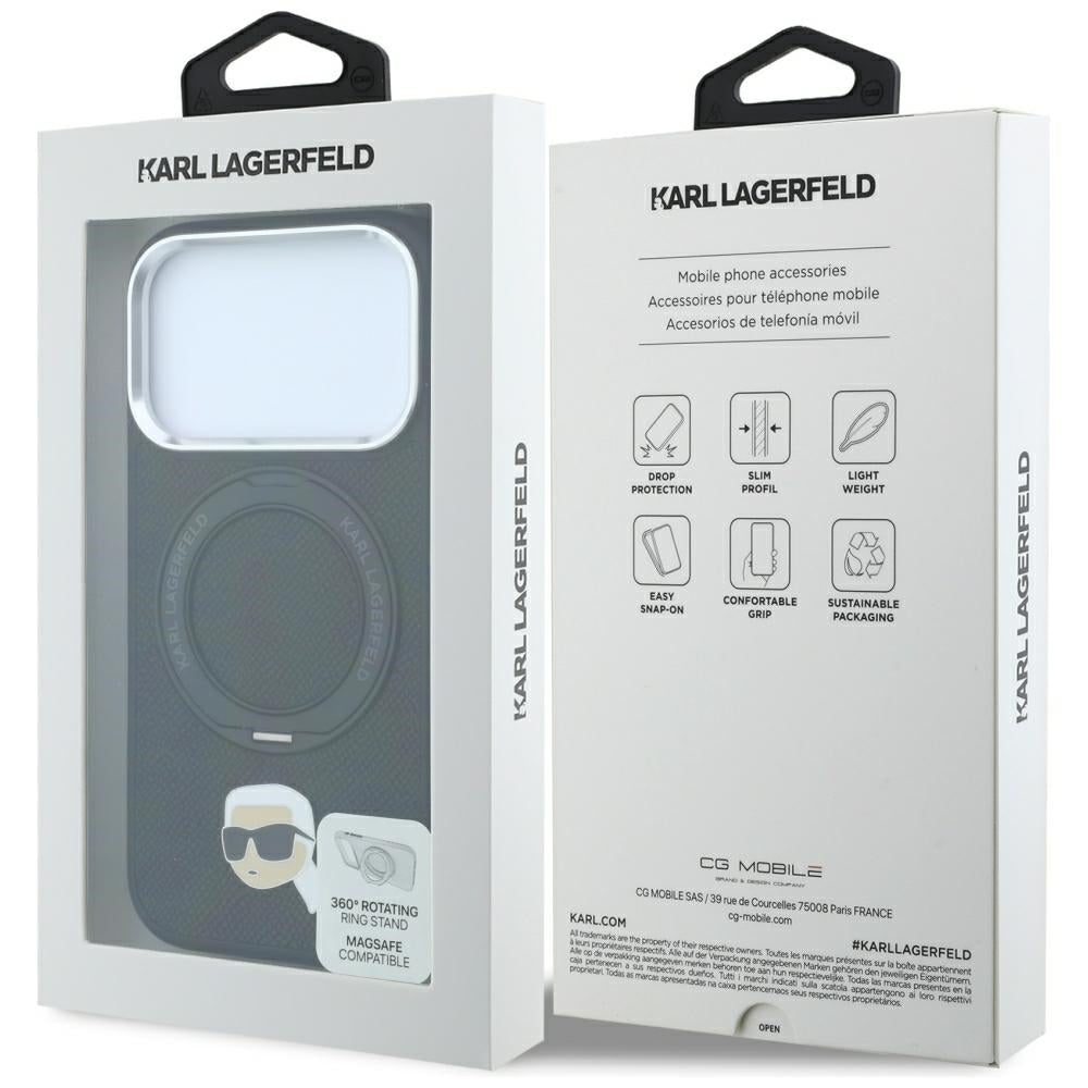 MagSafe-hoes voor Apple iPhone 18 Pro / 17 Pro, Karl Lagerfeld, Ring Stand 360 Karl Pin, Zwart