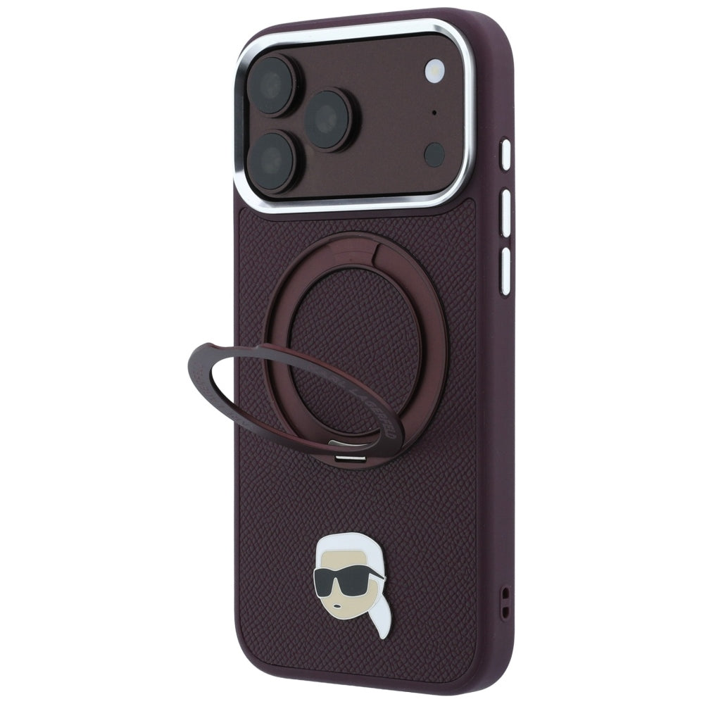 MagSafe-hoesje voor Apple iPhone 18 Pro / 17 Pro, Karl Lagerfeld, Ring Stand 360 Karl Pin, Bordeaux