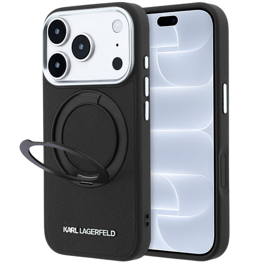 MagSafe-hoes voor Apple iPhone 18 Pro / 17 Pro, Karl Lagerfeld, Ring Stand 360 Saffiano, Zwart