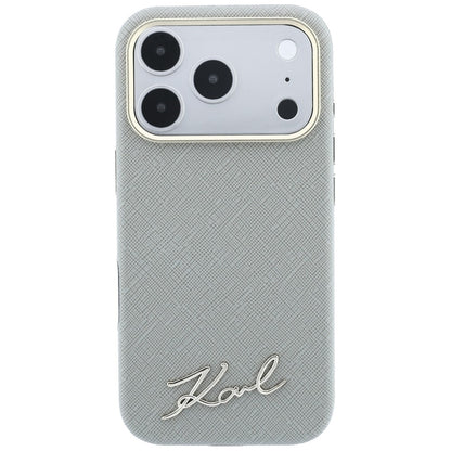 MagSafe Case for Apple iPhone 18 Pro / 17 Pro, Karl Lagerfeld, Saffiano Small Script Metal Logo, Gray Beige
