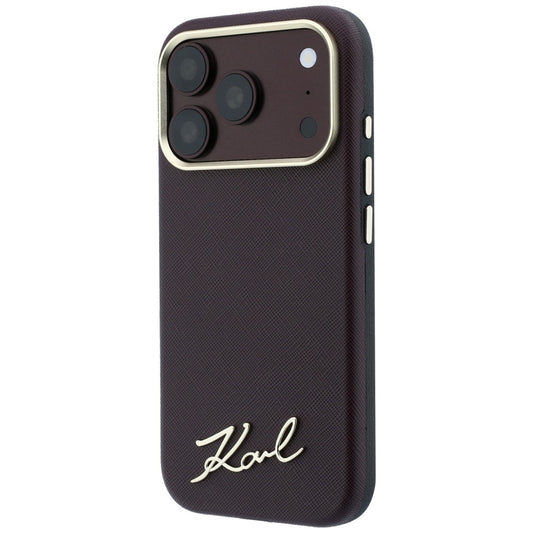 MagSafe-hoesje voor Apple iPhone 18 Pro / 17 Pro, Karl Lagerfeld, Saffiano Small Script Metal Logo, Bordeaux