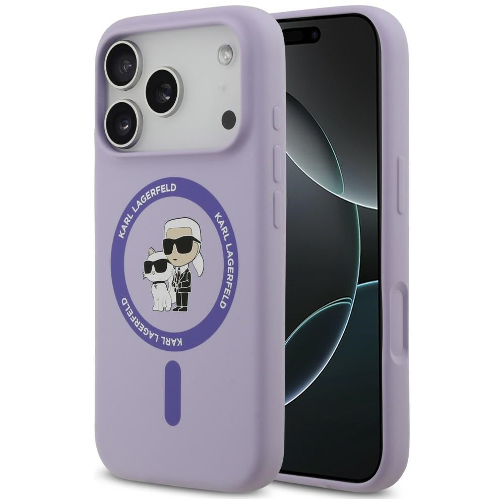 MagSafe-hoesje voor Apple iPhone 18 Pro / 17 Pro, Karl Lagerfeld, Silicone Ring Karl & Choupette, paars