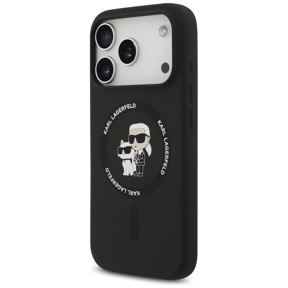 MagSafe-hoes voor Apple iPhone 18 Pro / 17 Pro, Karl Lagerfeld, Silicone Ring Karl & Choupette, Zwart