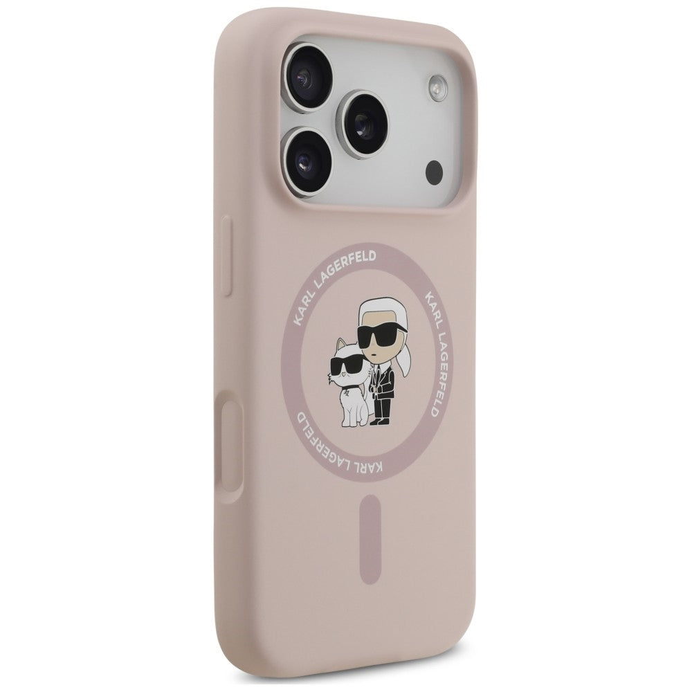 MagSafe-hoesje voor Apple iPhone 18 Pro / 17 Pro, Karl Lagerfeld, Silicone Ring Karl & Choupette, roze