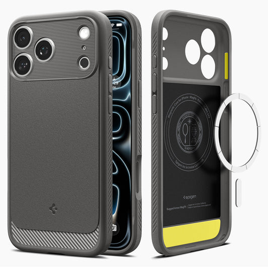 MagSafe-hoesje voor Apple iPhone 18 Pro / 17 Pro, Spigen, Rugged Armor, Grijs ACS12148