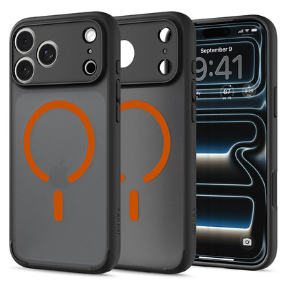 MagSafe-hoes voor Apple iPhone 18 Pro / 17 Pro, Spigen, Ultra Hybrid, Zwart Oranje Satijn ACS12162