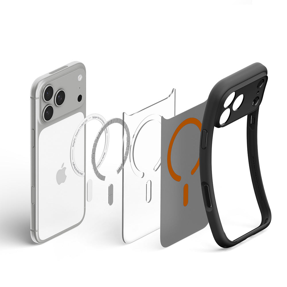 MagSafe-hoes voor Apple iPhone 18 Pro / 17 Pro, Spigen, Ultra Hybrid, Zwart Oranje Satijn ACS12162