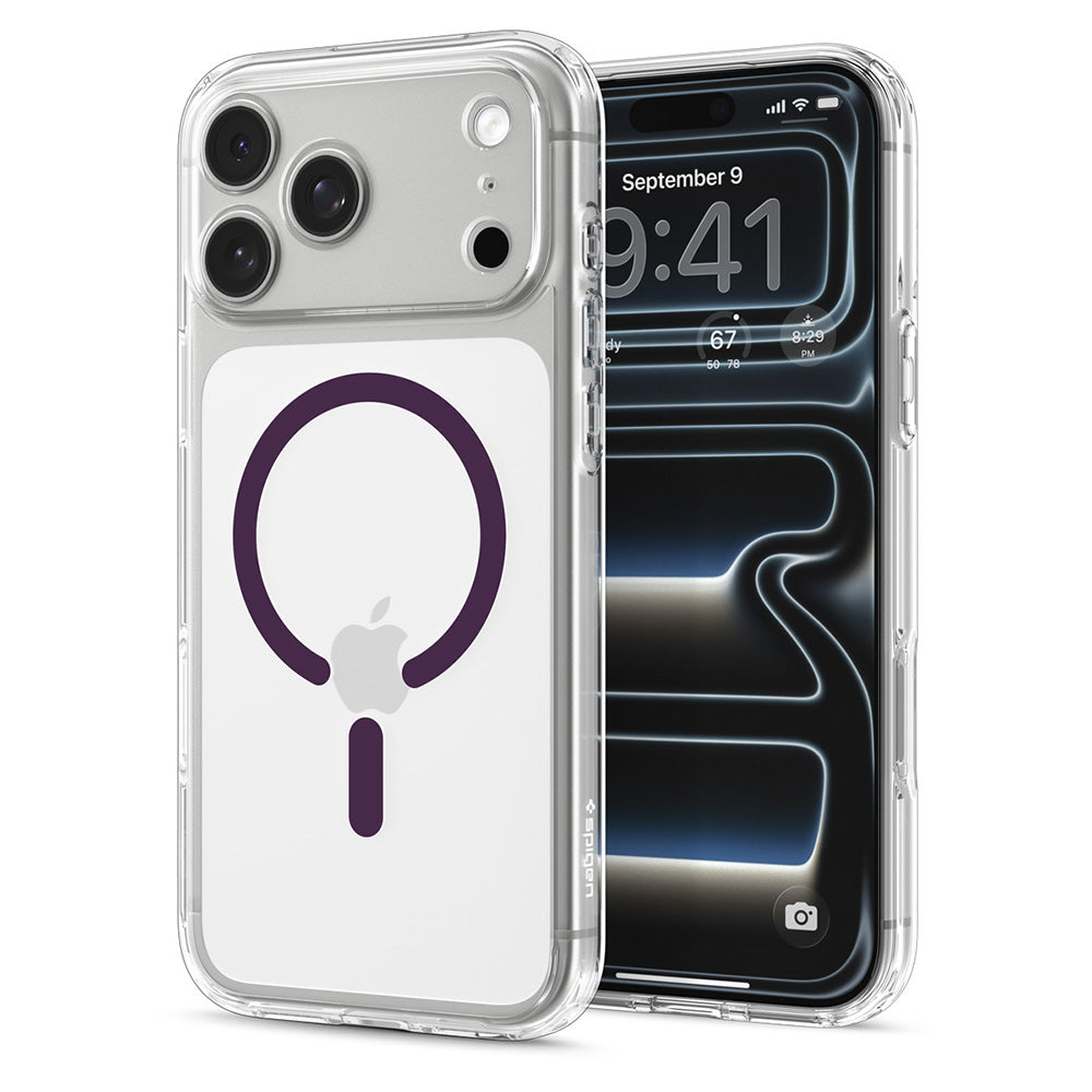 MagSafe-hoesje voor Apple iPhone 18 Pro / 17 Pro, Spigen, Ultra Hybrid, transparant bordeauxrood ACS12335