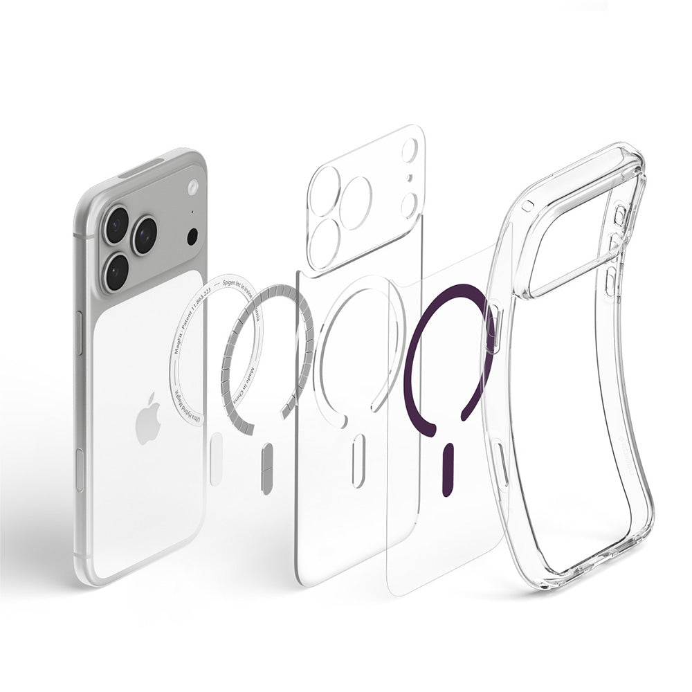 MagSafe-hoesje voor Apple iPhone 18 Pro / 17 Pro, Spigen, Ultra Hybrid, transparant bordeauxrood ACS12335