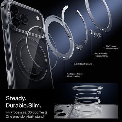 MagSafe-hoesje voor Apple iPhone 18 Pro / 17 Pro, Torras, Ostand O1 Guardian, Transparant