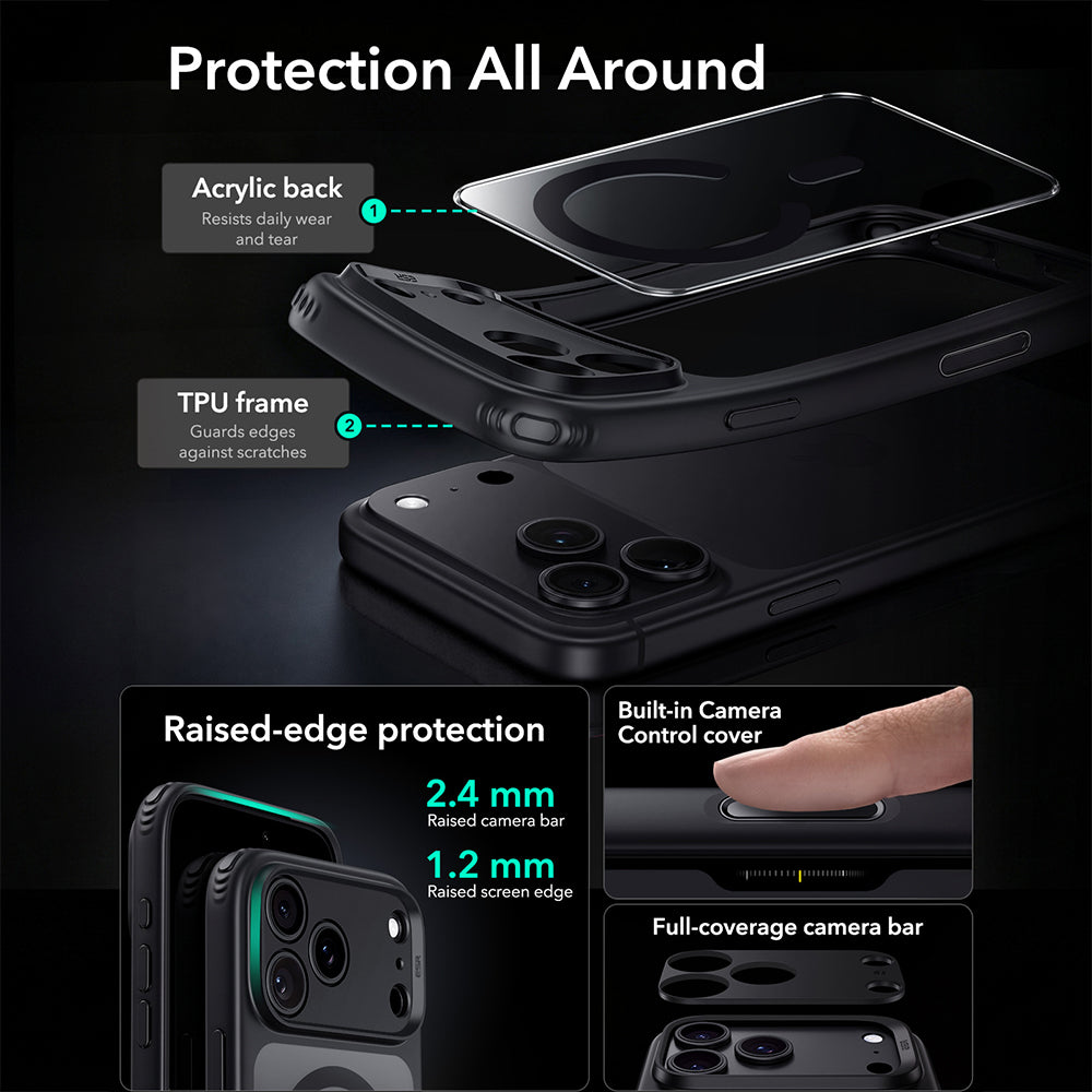 MagSafe-hoesje voor Apple iPhone 18 Pro, ESR, Classic Hybrid, Zwart Transparant