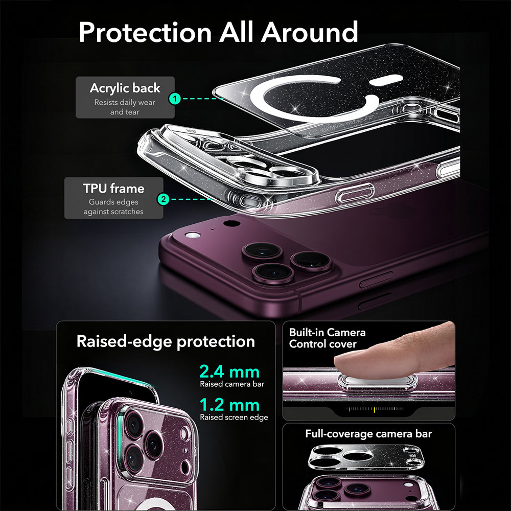 MagSafe-hoesje voor Apple iPhone 18 Pro Max / 17 Pro Max, ESR, Classic Hybrid Shimmer, Transparant
