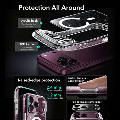 MagSafe-hoesje voor Apple iPhone 18 Pro Max / 17 Pro Max, ESR, Classic Hybrid Shimmer, Transparant