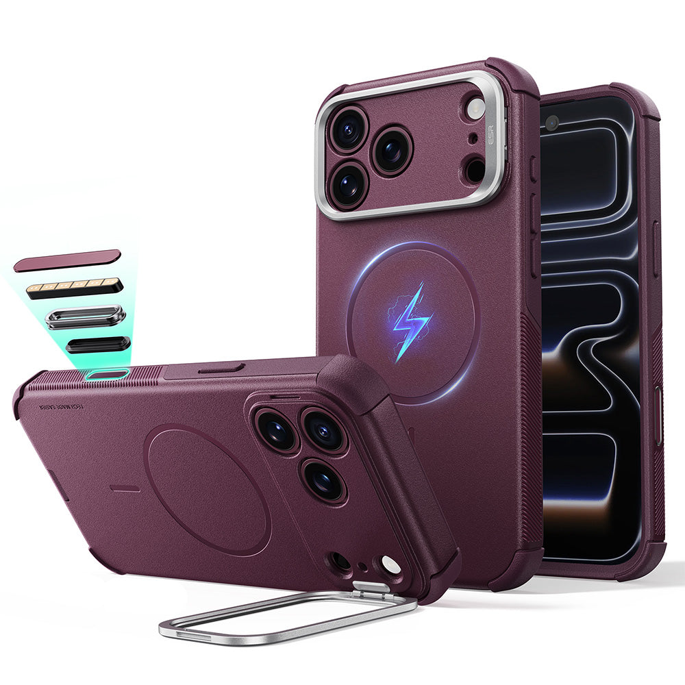 MagSafe-hoes voor Apple iPhone 18 Pro Max / 17 Pro Max, ESR, Cyber Armor Kickstand, Donkerrood Satijn