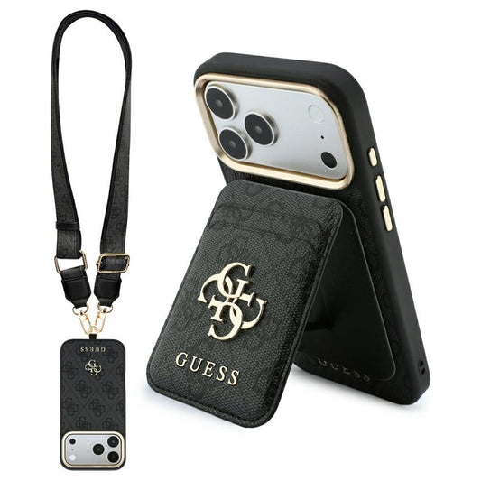 MagSafe-hoesje voor Apple iPhone 18 Pro Max / 17 Pro Max, Guess, 4G Cardslot & Big Strap, zwart