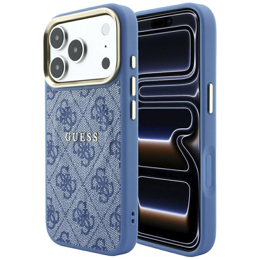 MagSafe-hoesje voor Apple iPhone 18 Pro Max / 17 Pro Max, Guess, 4G Embossed Classic, Blauw