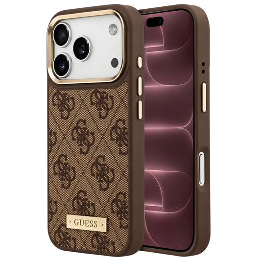MagSafe-hoesje voor Apple iPhone 18 Pro Max / 17 Pro Max, Guess, 4G Logo Plate, bruin