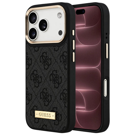 MagSafe-hoesje voor Apple iPhone 18 Pro Max / 17 Pro Max, Guess, 4G Logo Plate, zwart