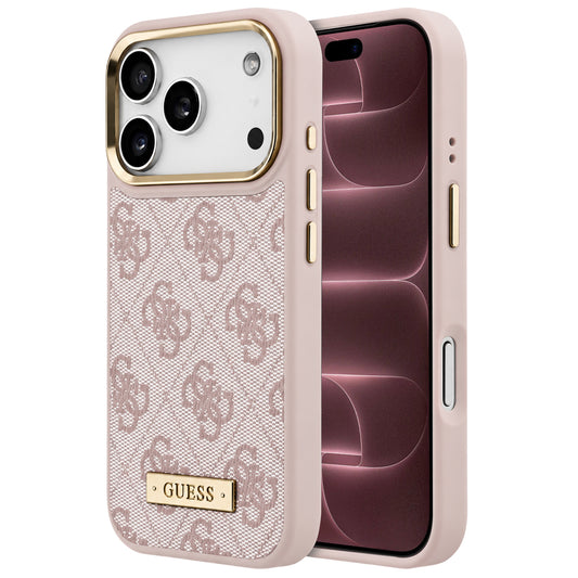 MagSafe-hoesje voor Apple iPhone 18 Pro Max / 17 Pro Max, Guess, 4G Logo Plate, roze