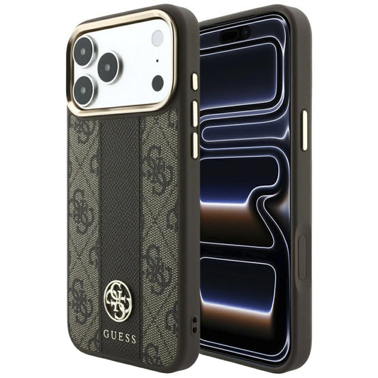 MagSafe-hoesje voor Apple iPhone 18 Pro Max / 17 Pro Max, Guess, 4G Stripe Round Classic Logo, Bruin