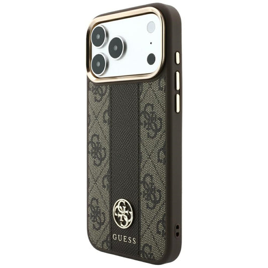 MagSafe-hoesje voor Apple iPhone 18 Pro Max / 17 Pro Max, Guess, 4G Stripe Round Classic Logo, Bruin