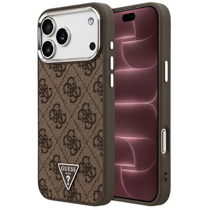 MagSafe Case for Apple iPhone 18 Pro Max / 17 Pro Max, Guess, 4G Triangle Logo, Silver Brown