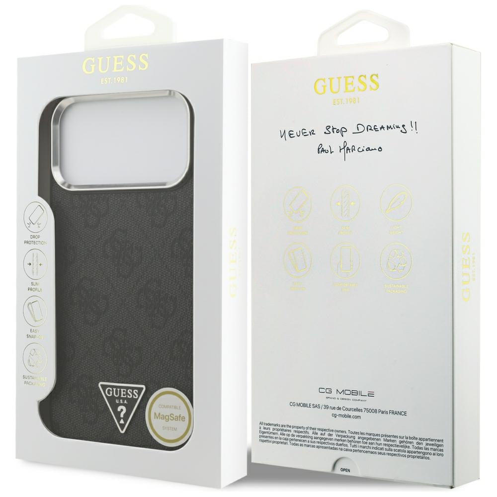 MagSafe-hoesje voor Apple iPhone 18 Pro Max / 17 Pro Max, Guess, 4G Triangle Logo, Zwart