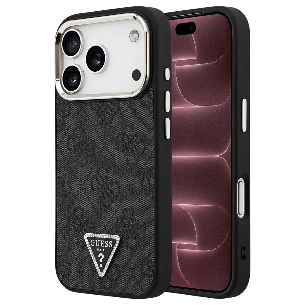 MagSafe-hoesje voor Apple iPhone 18 Pro Max / 17 Pro Max, Guess, 4G Triangle Logo, zwart-goud
