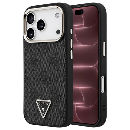 MagSafe-hoesje voor Apple iPhone 18 Pro Max / 17 Pro Max, Guess, 4G Triangle Logo, zwart-goud