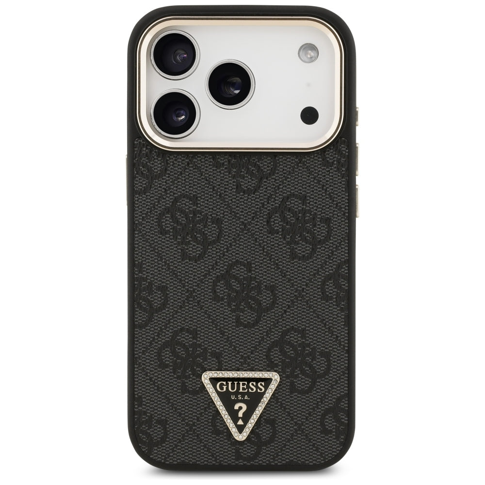 MagSafe-hoesje voor Apple iPhone 18 Pro Max / 17 Pro Max, Guess, 4G Triangle Logo, zwart-goud