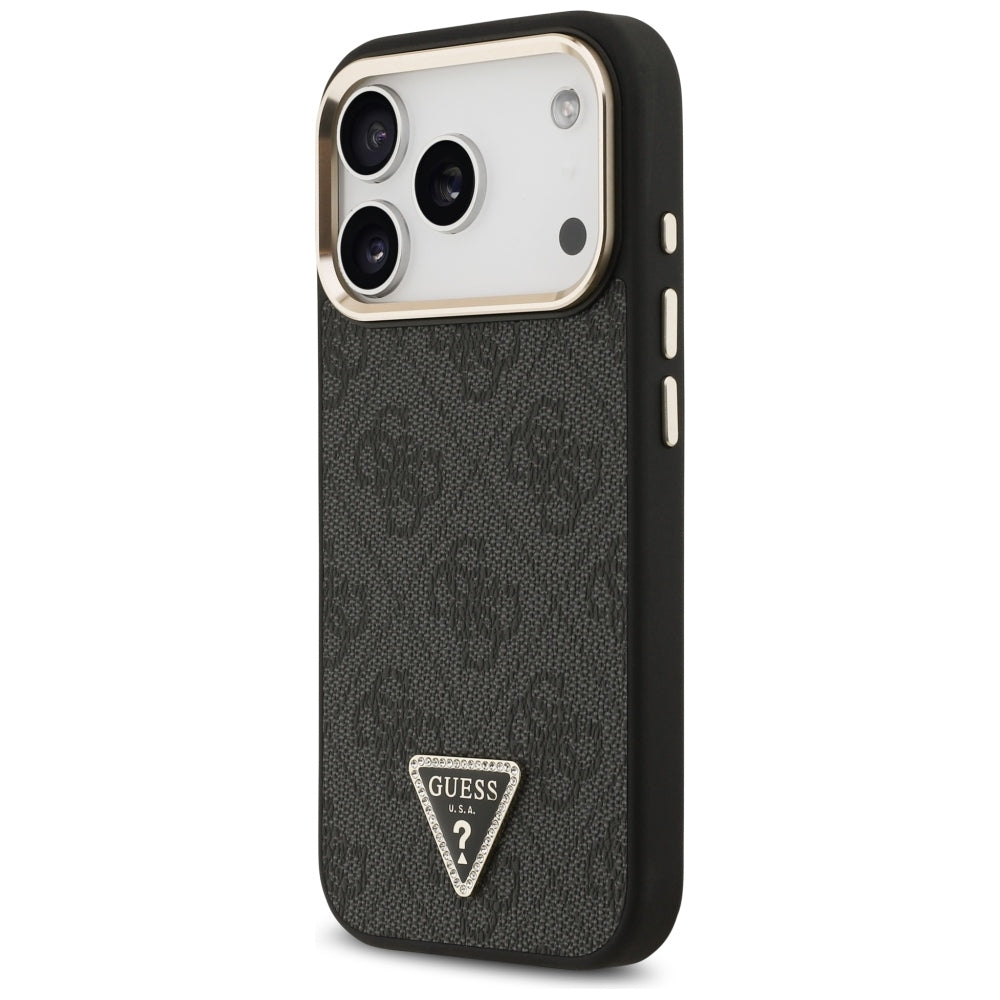 MagSafe-hoesje voor Apple iPhone 18 Pro Max / 17 Pro Max, Guess, 4G Triangle Logo, zwart-goud