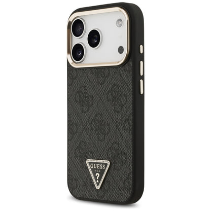 MagSafe-hoesje voor Apple iPhone 18 Pro Max / 17 Pro Max, Guess, 4G Triangle Logo, zwart-goud