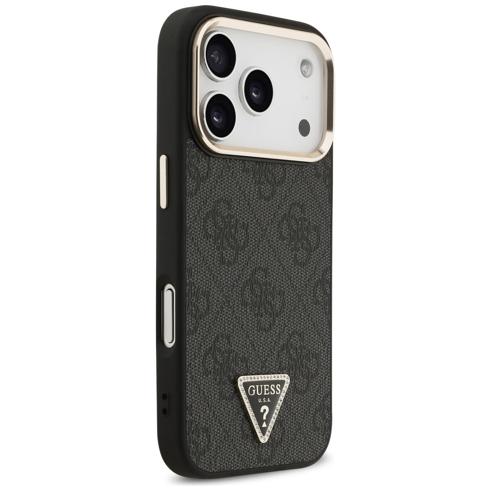 MagSafe-hoesje voor Apple iPhone 18 Pro Max / 17 Pro Max, Guess, 4G Triangle Logo, zwart-goud