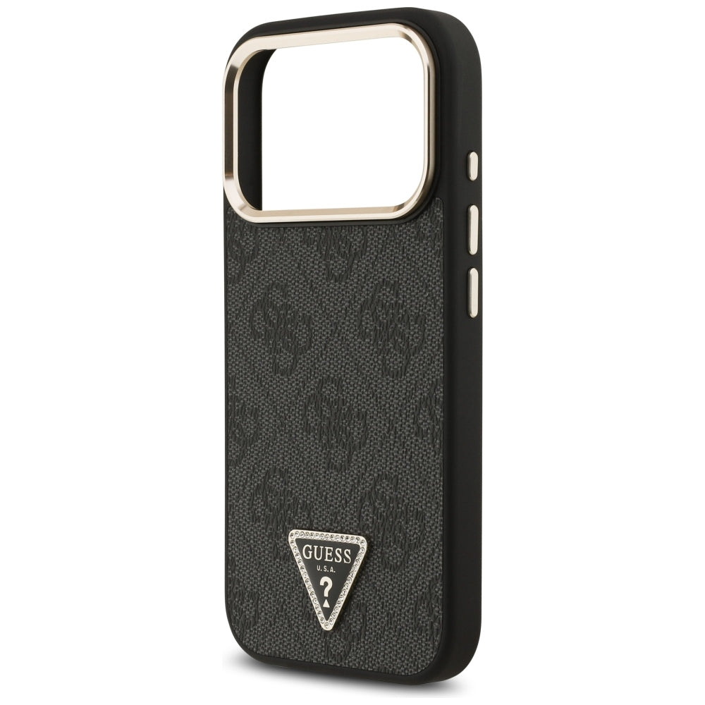 MagSafe-hoesje voor Apple iPhone 18 Pro Max / 17 Pro Max, Guess, 4G Triangle Logo, zwart-goud