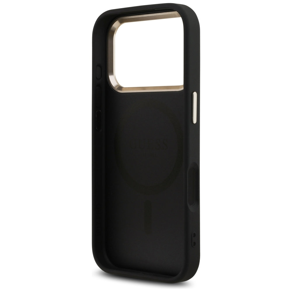 MagSafe-hoesje voor Apple iPhone 18 Pro Max / 17 Pro Max, Guess, 4G Triangle Logo, zwart-goud