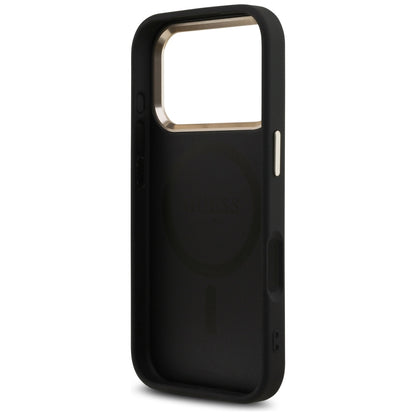 MagSafe-hoesje voor Apple iPhone 18 Pro Max / 17 Pro Max, Guess, 4G Triangle Logo, zwart-goud