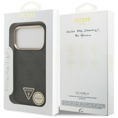 MagSafe-hoesje voor Apple iPhone 18 Pro Max / 17 Pro Max, Guess, 4G Triangle Logo, zwart-goud