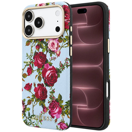 MagSafe-hoesje voor Apple iPhone 18 Pro Max / 17 Pro Max, Guess, Blossom Roses Print, blauw
