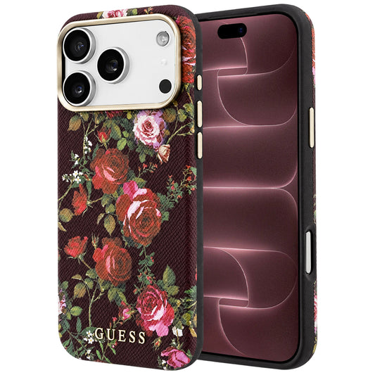 MagSafe-hoesje voor Apple iPhone 18 Pro Max / 17 Pro Max, Guess, Blossom Roses Print, bordeauxrood