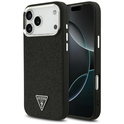MagSafe-hoesje voor Apple iPhone 18 Pro Max / 17 Pro Max, Guess, Glitter Driehoek Logo, Zwart