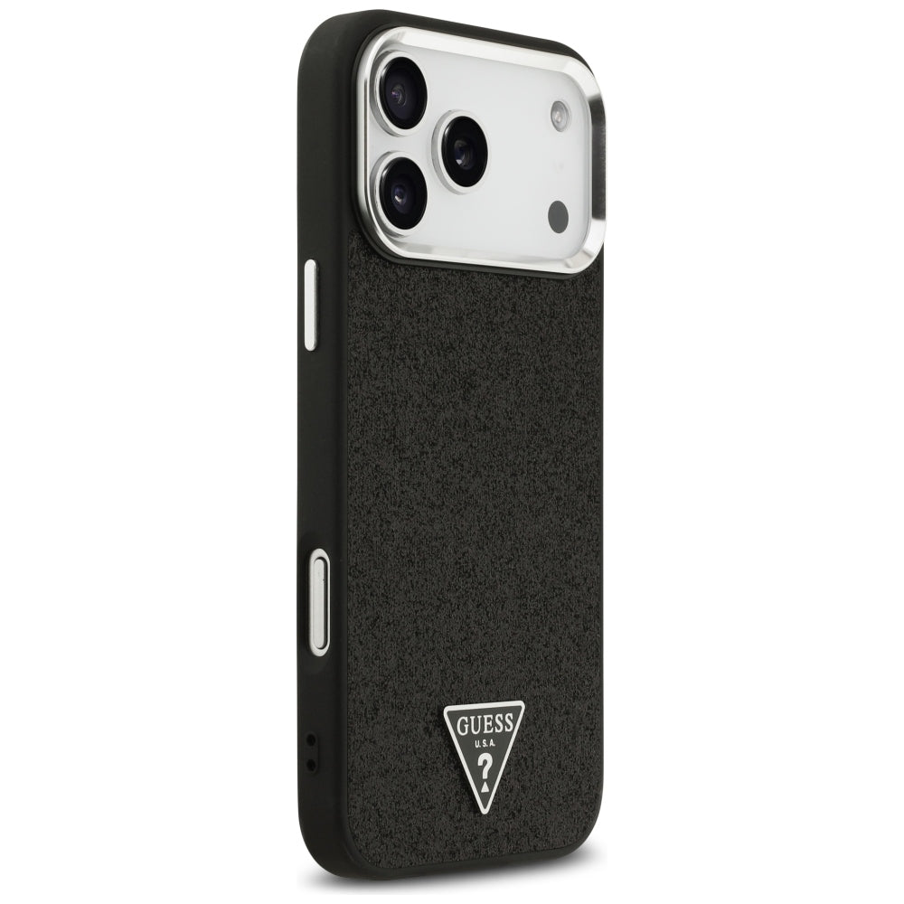 MagSafe-hoesje voor Apple iPhone 18 Pro Max / 17 Pro Max, Guess, Glitter Driehoek Logo, Zwart