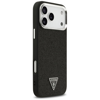 MagSafe-hoesje voor Apple iPhone 18 Pro Max / 17 Pro Max, Guess, Glitter Driehoek Logo, Zwart