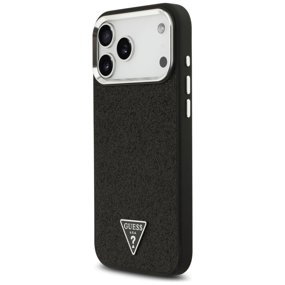 MagSafe-hoesje voor Apple iPhone 18 Pro Max / 17 Pro Max, Guess, Glitter Driehoek Logo, Zwart