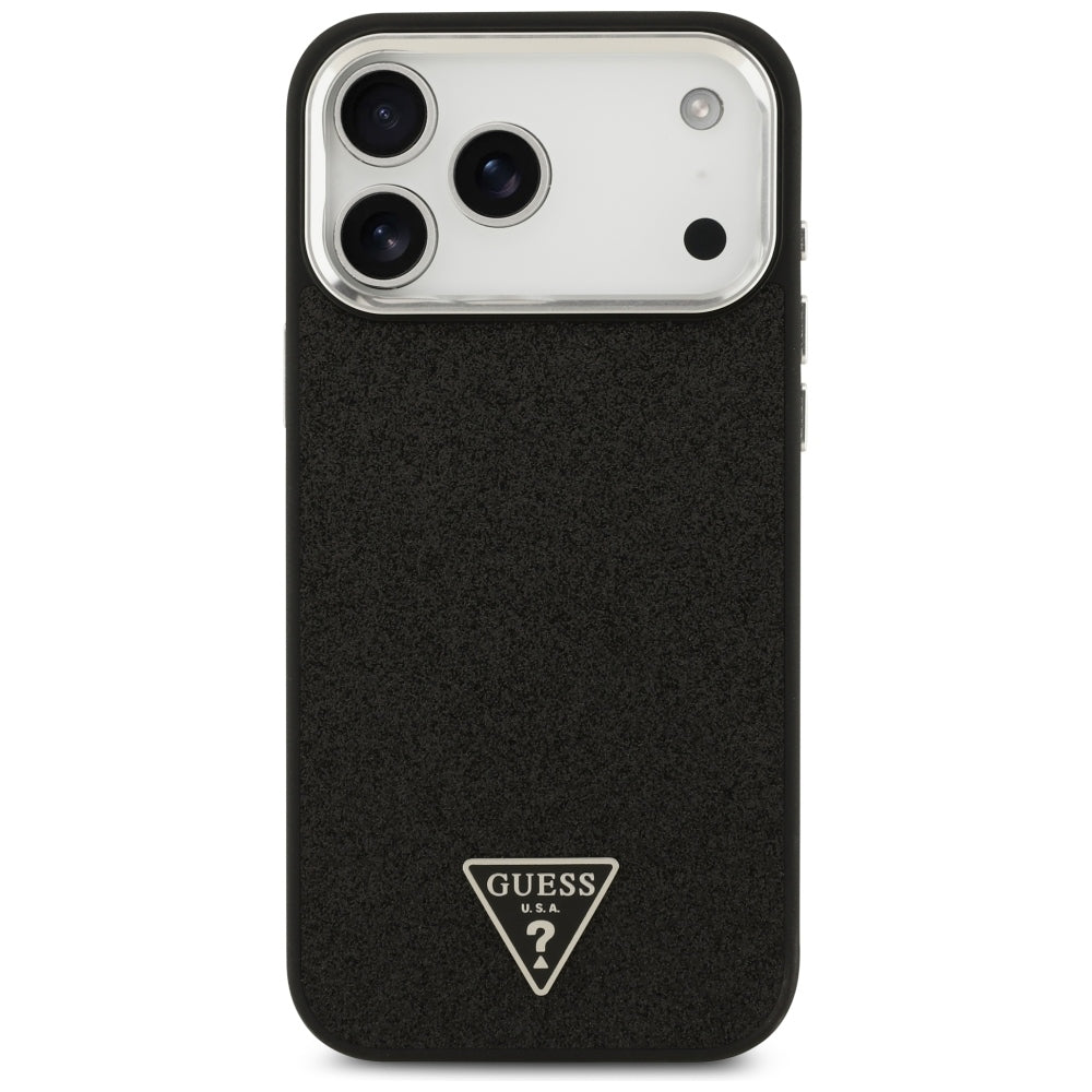 MagSafe-hoesje voor Apple iPhone 18 Pro Max / 17 Pro Max, Guess, Glitter Driehoek Logo, Zwart