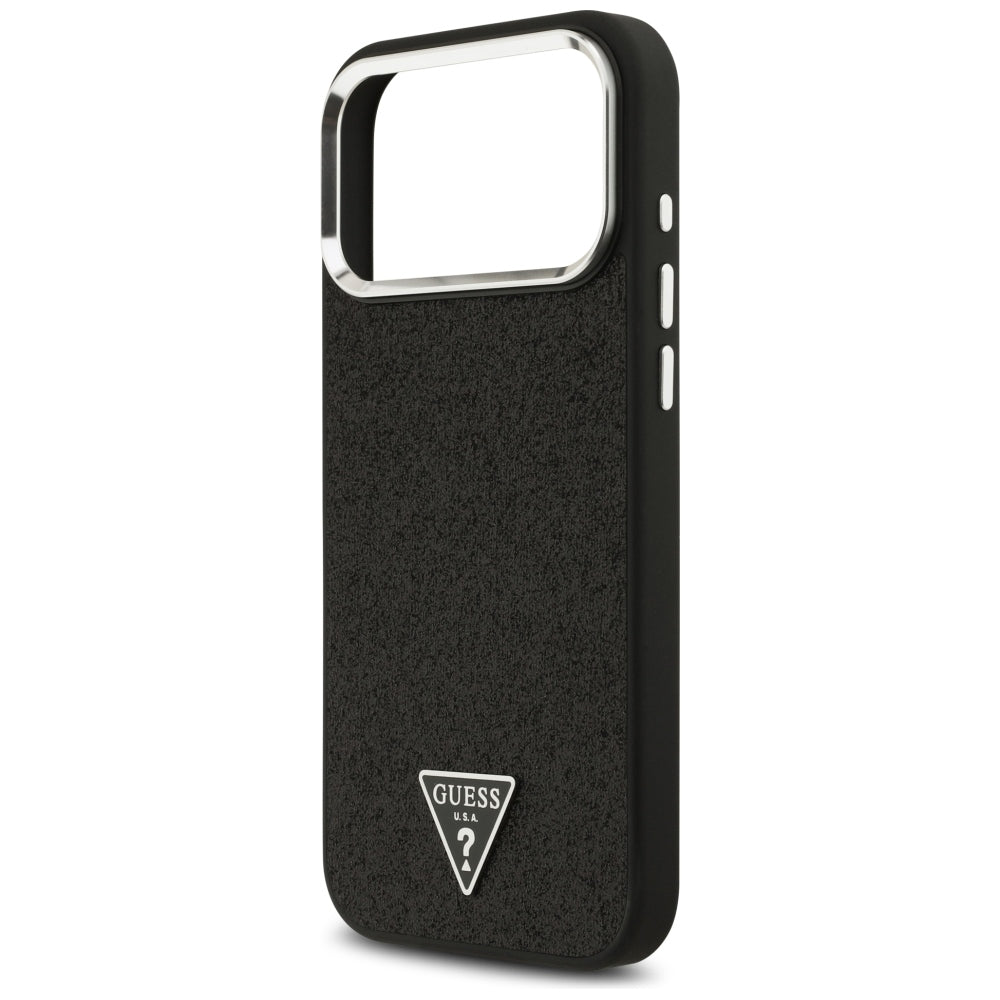 MagSafe-hoesje voor Apple iPhone 18 Pro Max / 17 Pro Max, Guess, Glitter Driehoek Logo, Zwart