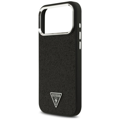 MagSafe-hoesje voor Apple iPhone 18 Pro Max / 17 Pro Max, Guess, Glitter Driehoek Logo, Zwart