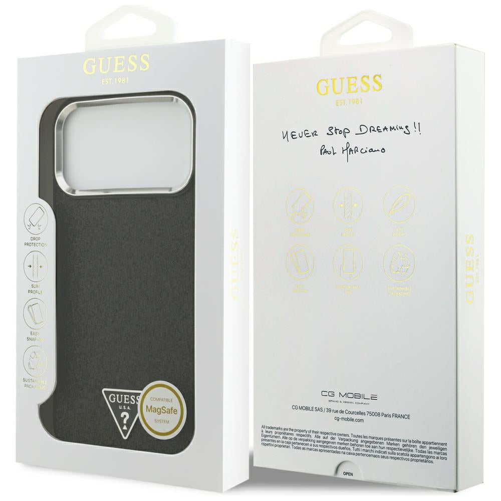 MagSafe-hoesje voor Apple iPhone 18 Pro Max / 17 Pro Max, Guess, Glitter Driehoek Logo, Zwart