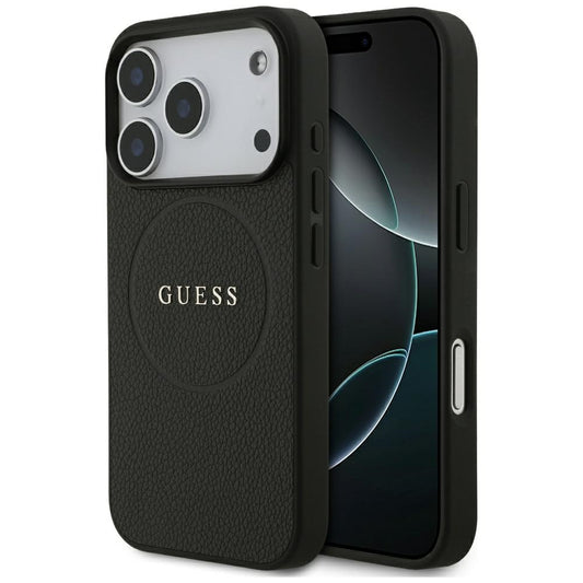 MagSafe-hoesje voor Apple iPhone 18 Pro Max / 17 Pro Max, Guess, Gegranuleerd Gouden Ring, Zwart