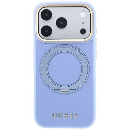 MagSafe-hoesje voor Apple iPhone 18 Pro Max / 17 Pro Max, Guess, Grained Ring Stand 360 Classic, blauw