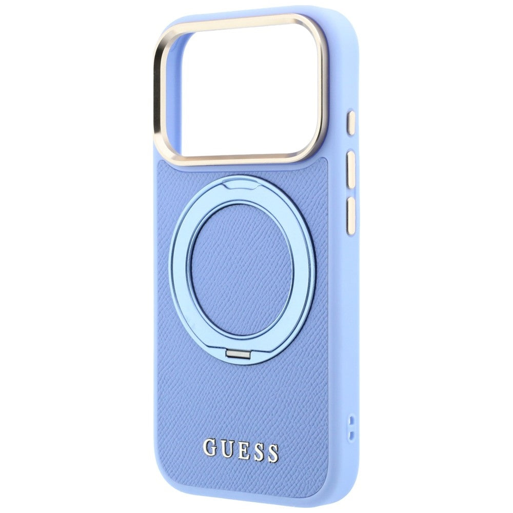 MagSafe-hoesje voor Apple iPhone 18 Pro Max / 17 Pro Max, Guess, Grained Ring Stand 360 Classic, blauw